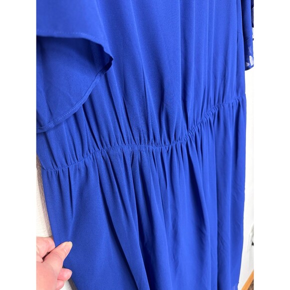 Pinup Fashion Size 24 Midi Cocktail Dress Blue Chiffon Keyhole Neck Flowy NWT - Picture 13 of 14